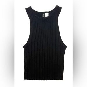 H&M Ribbed Fitted Sleeveless Crop Tank Top Black Size S